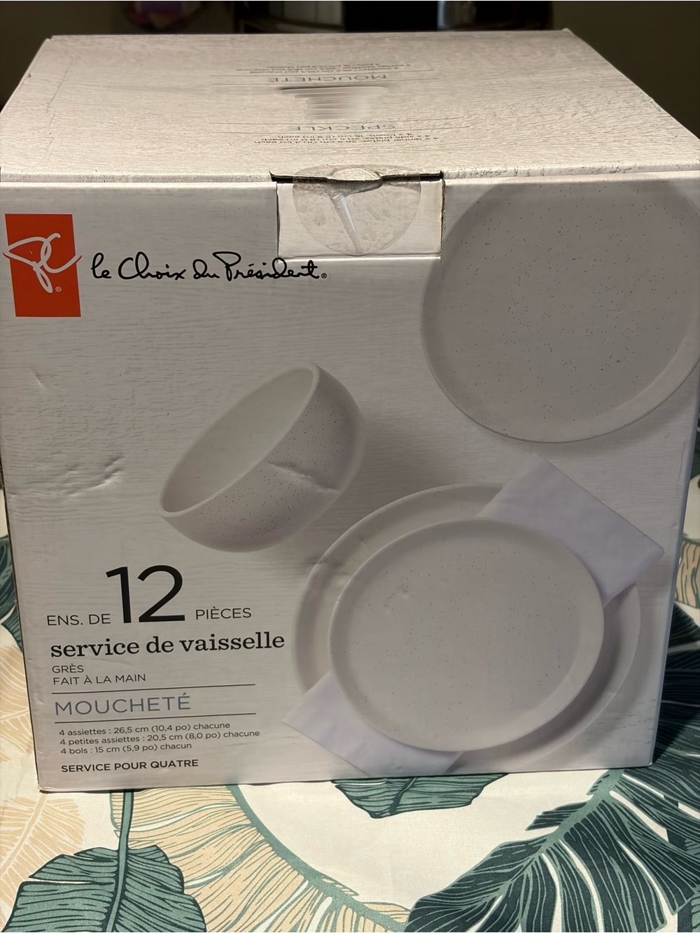 PC 12-Piece White Speckled Dinnerware Set